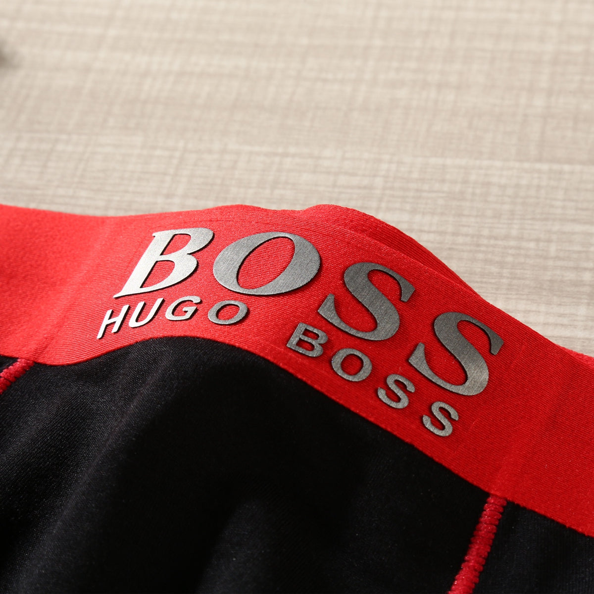 BOSS Black Red Blue Waist Contrast Seam Boxer Briefs, image 9