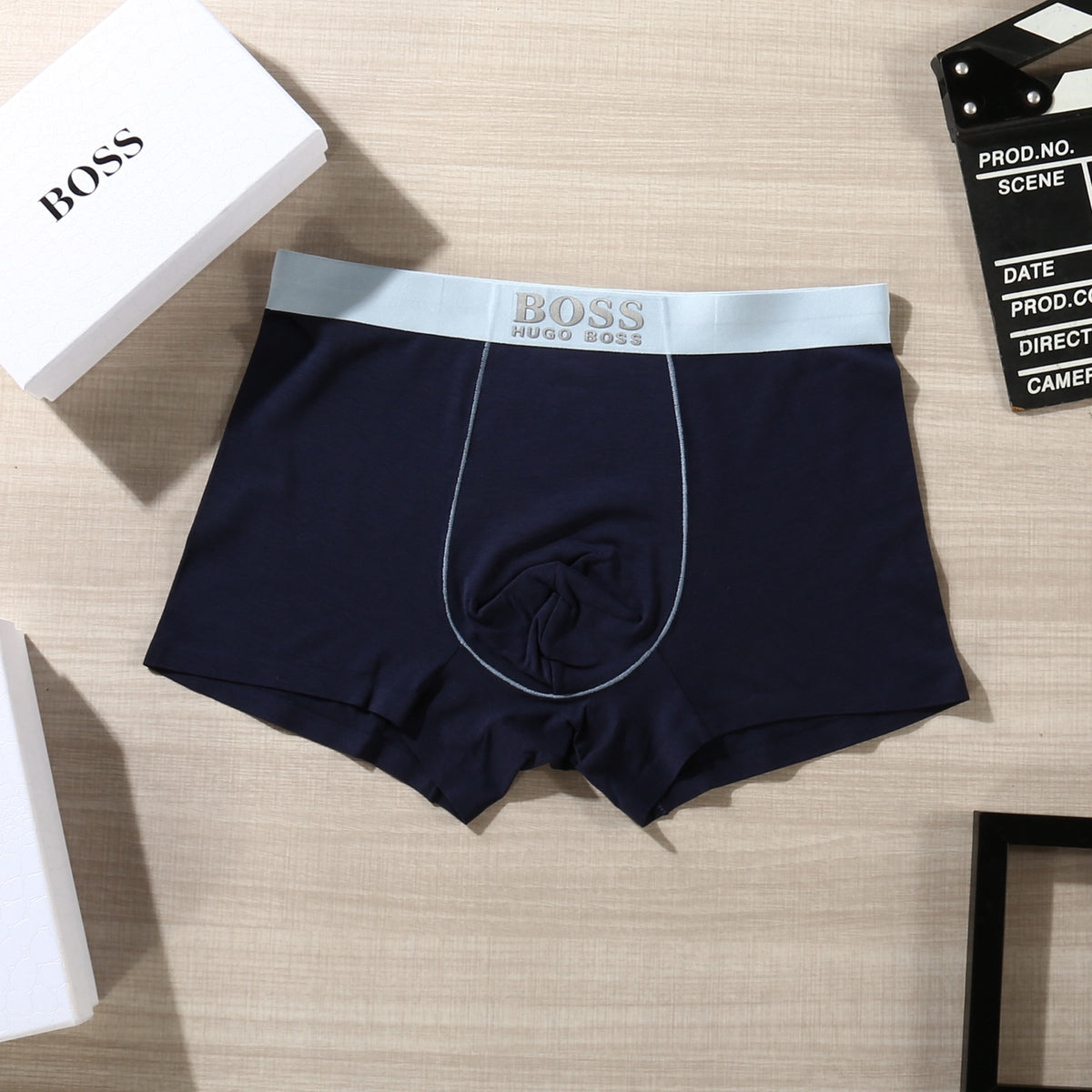 BOSS Black Red Blue Waist Contrast Seam Boxer Briefs, image 7