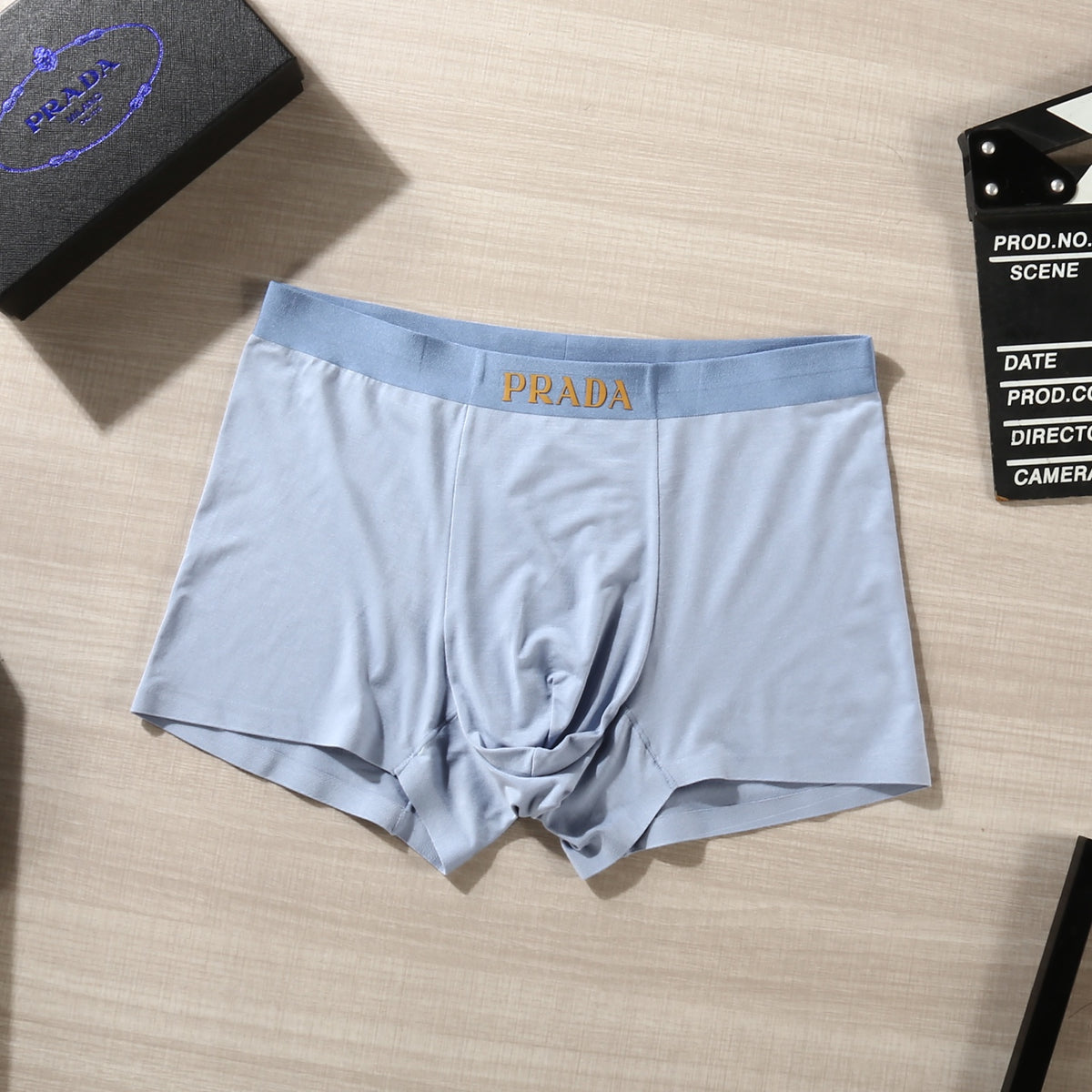 Prada Pale Blue Brown White Broad Waist Boxer Briefs, image 7