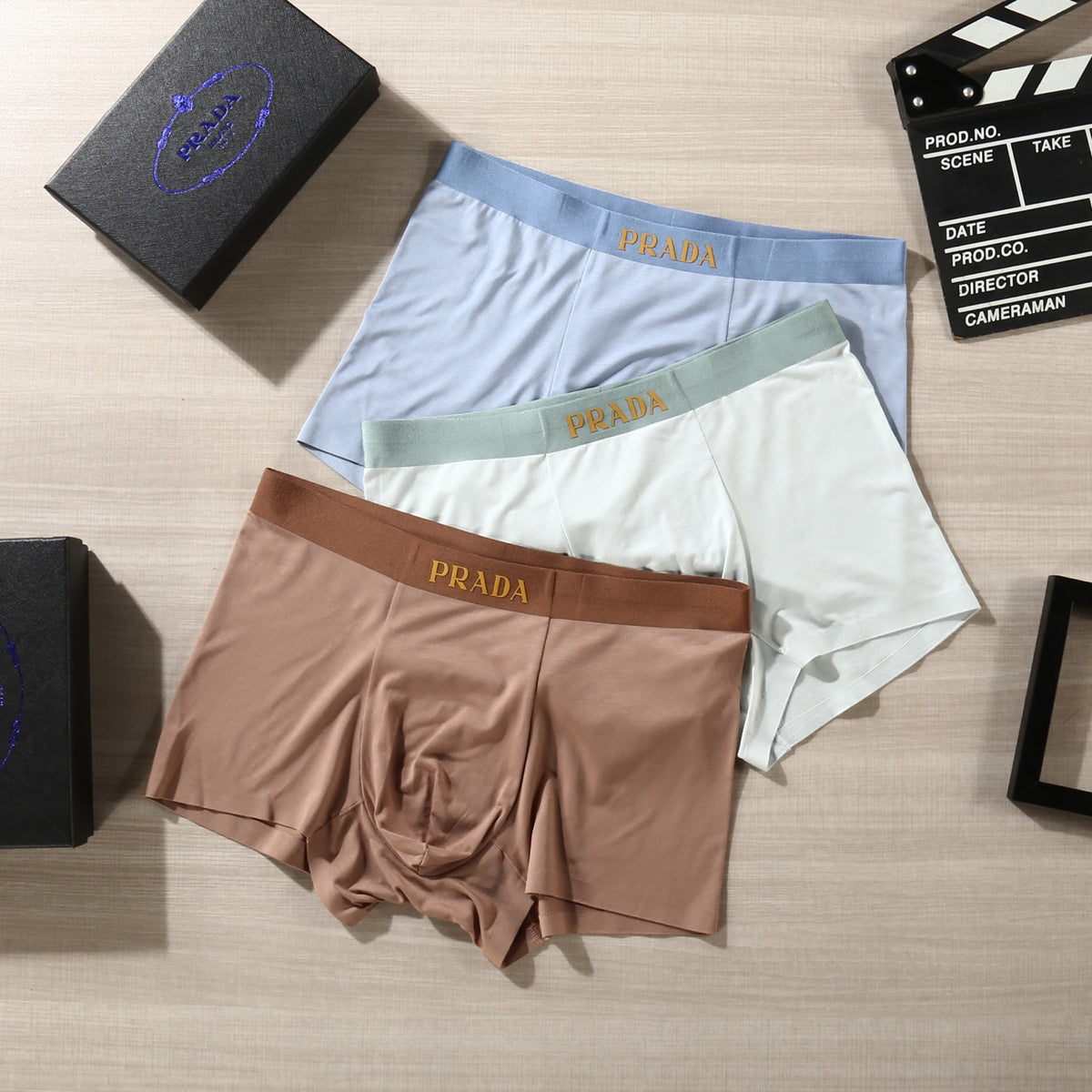 Prada Pale Blue Brown White Broad Waist Boxer Briefs, image 3