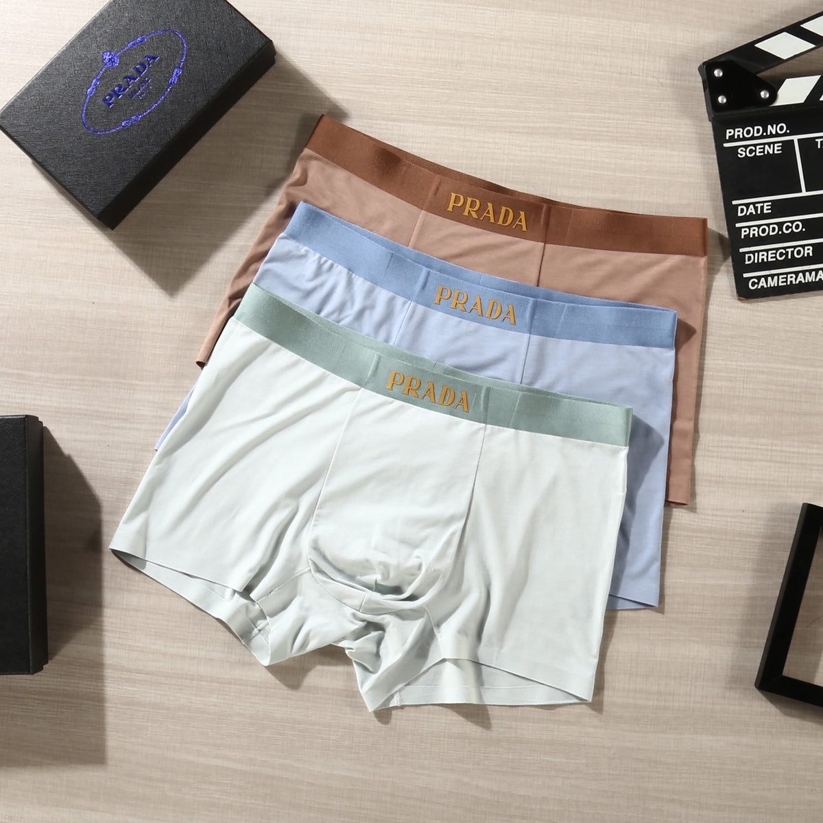 Prada Pale Blue Brown White Broad Waist Boxer Briefs, image 2