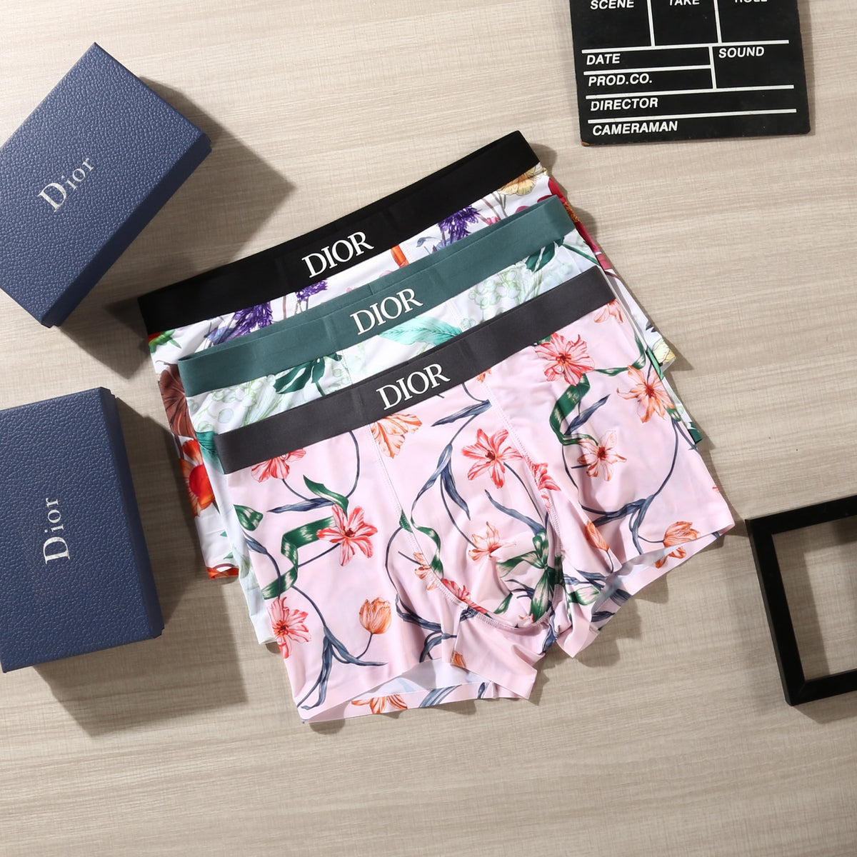 Dior Pink Green White Botanical Print Boxer Briefs, image 1