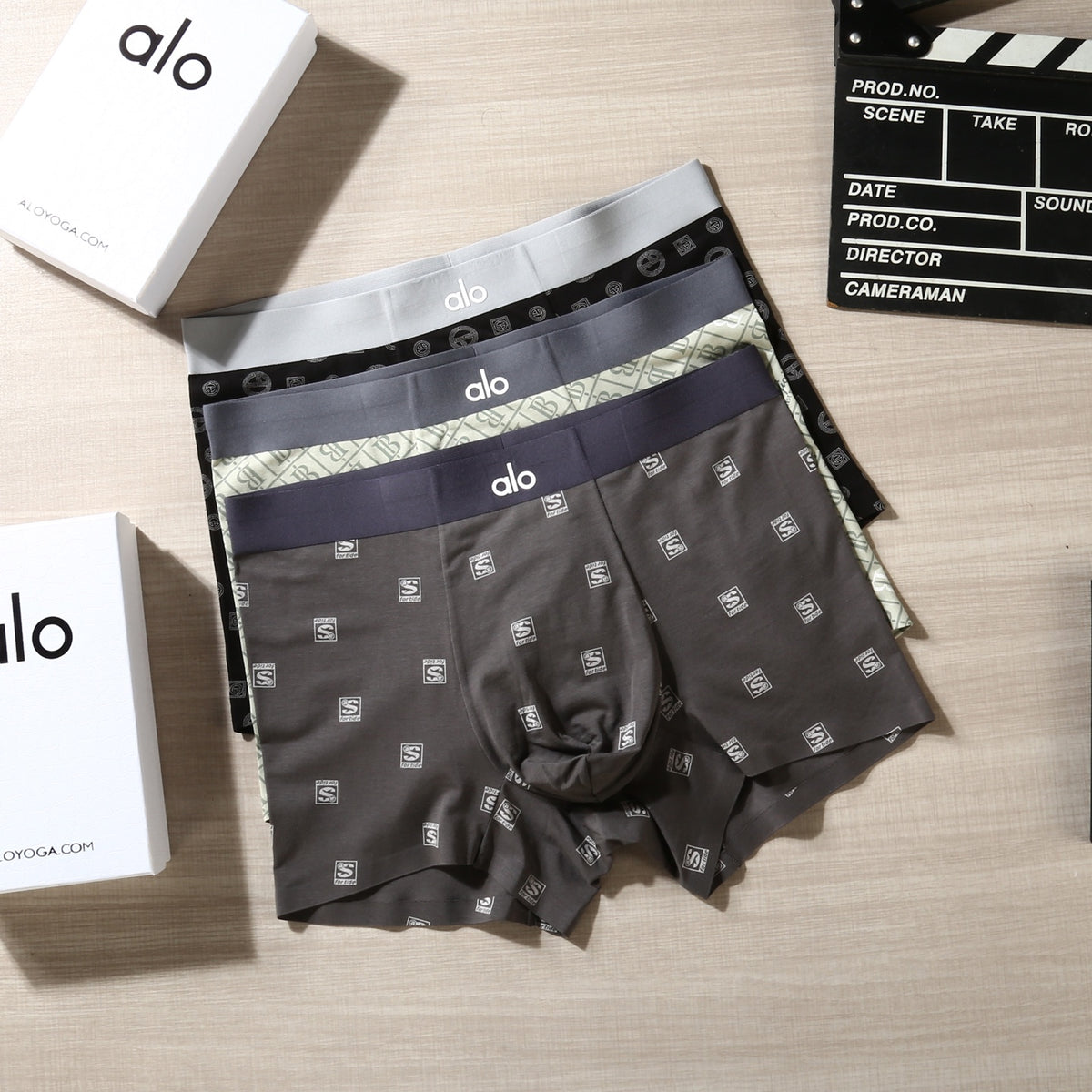Alo Grey Dark Allover Small Motifs Boxer Briefs, image 1