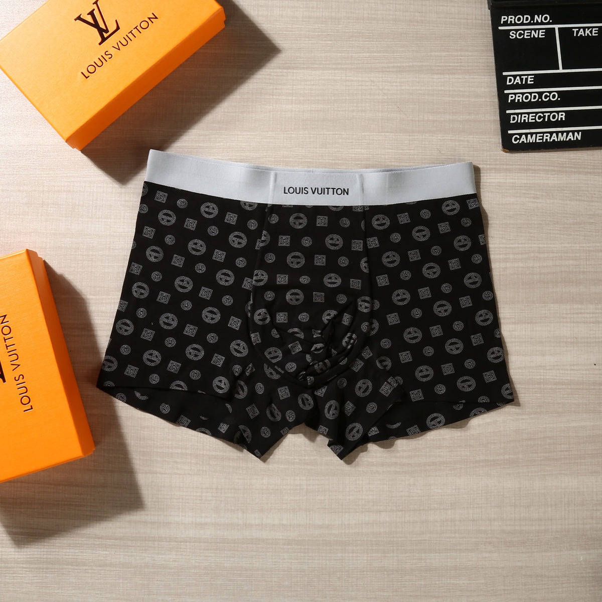 Louis Vuitton Grey Pink White Dense Geometric Print Boxer Briefs, image 7