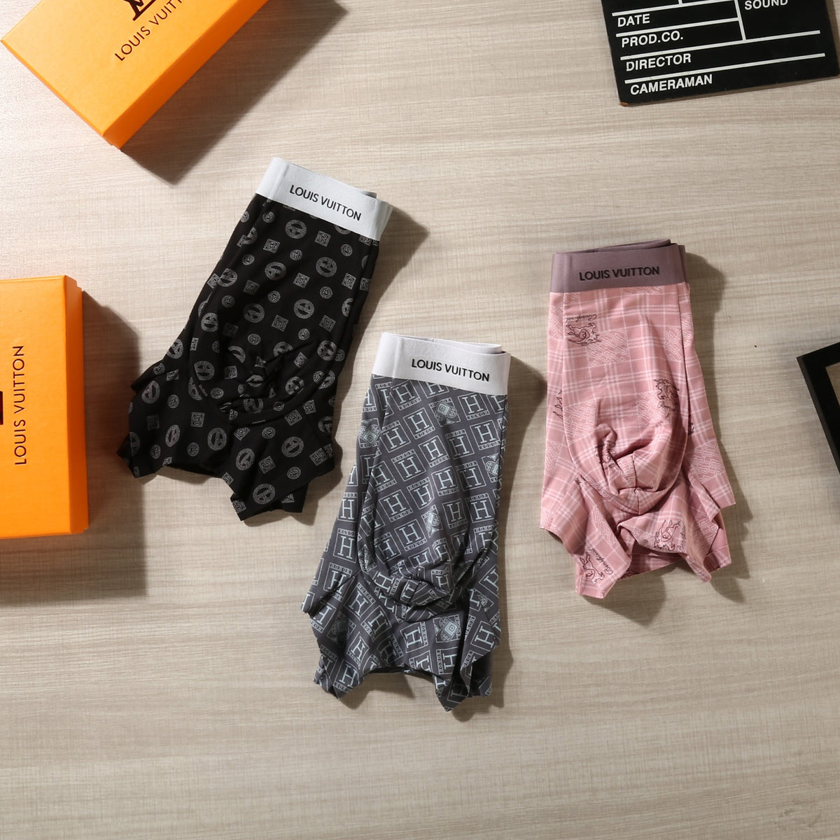 Louis Vuitton Grey Pink White Dense Geometric Print Boxer Briefs, image 6