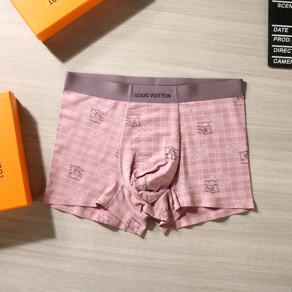 Louis Vuitton Grey Pink White Dense Geometric Print Boxer Briefs, image 8
