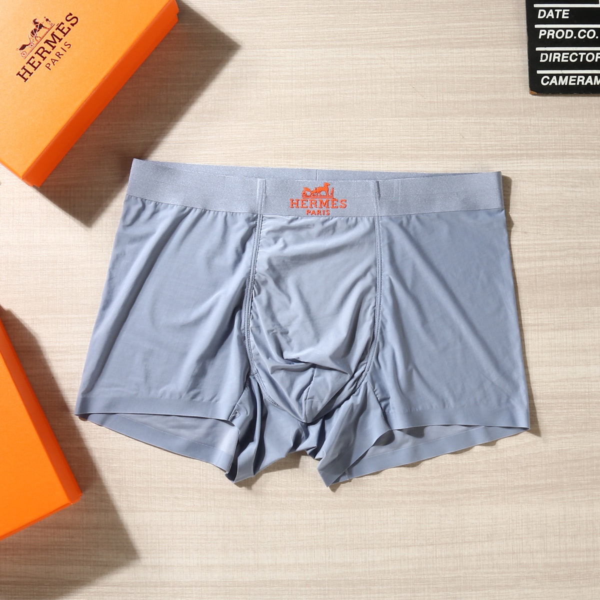 Hermès Black Grey Blue Small Orange Waist Motif Boxer Briefs, image 7