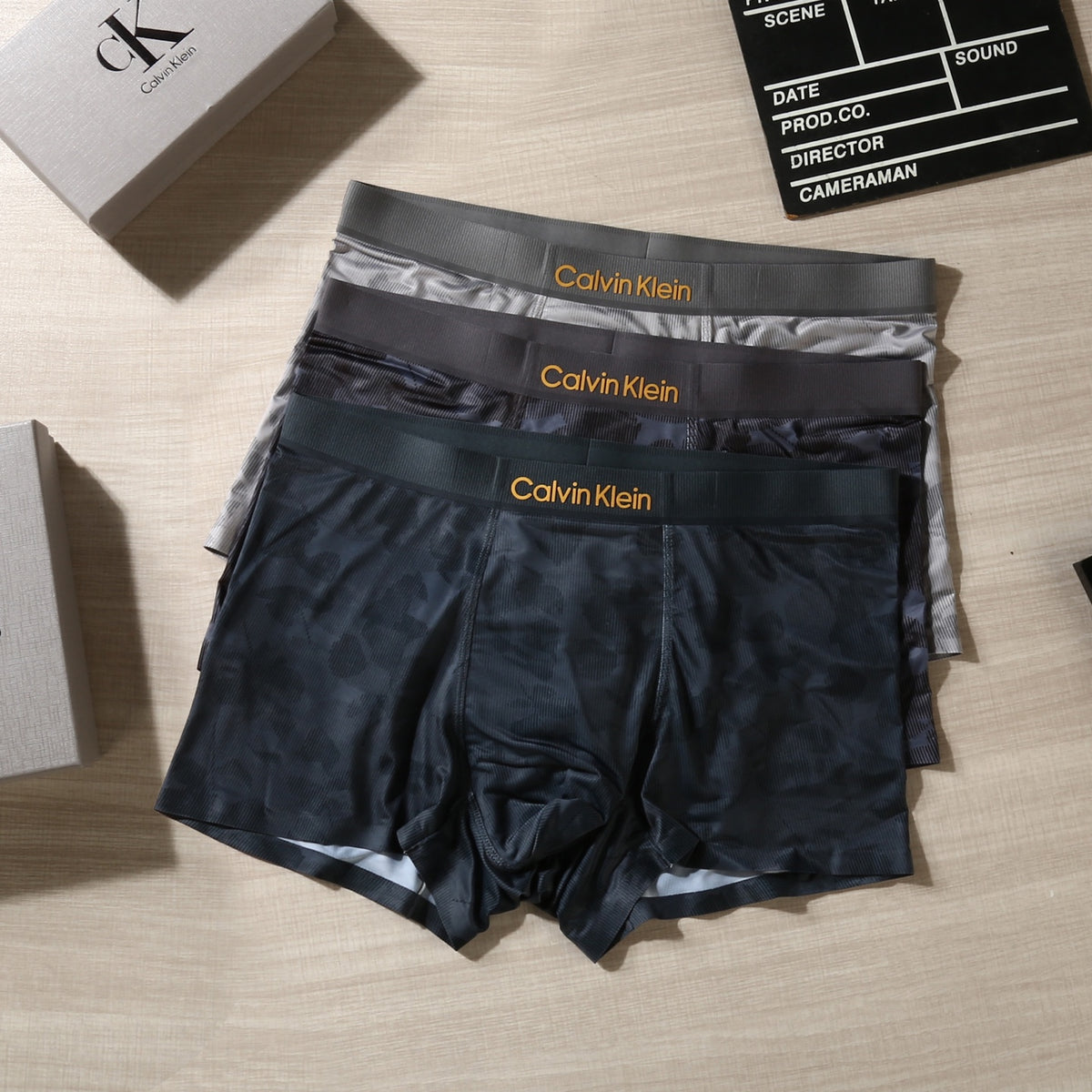 Calvin Klein Black Grey Tonal Camouflage Waist Boxer Briefs, image 2