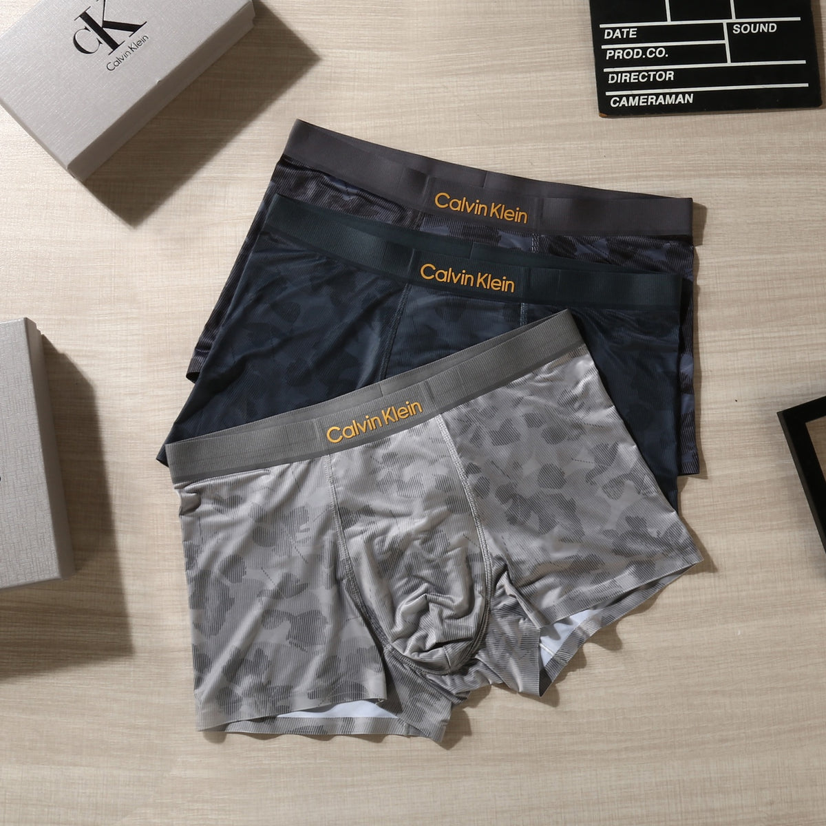 Calvin Klein Black Grey Tonal Camouflage Waist Boxer Briefs, image 3