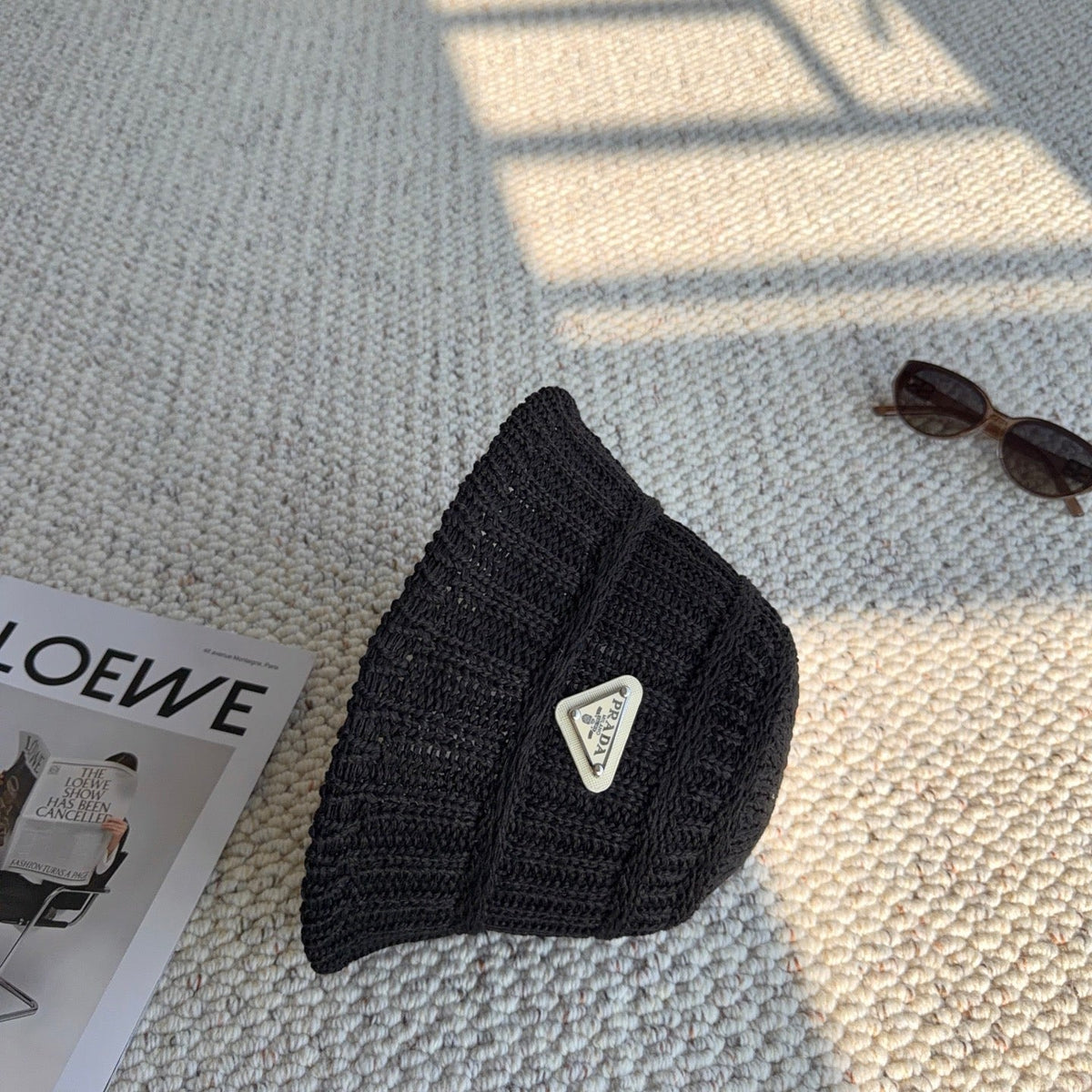 Prada Open Knit Logo Plaque Bucket Hat - image 5