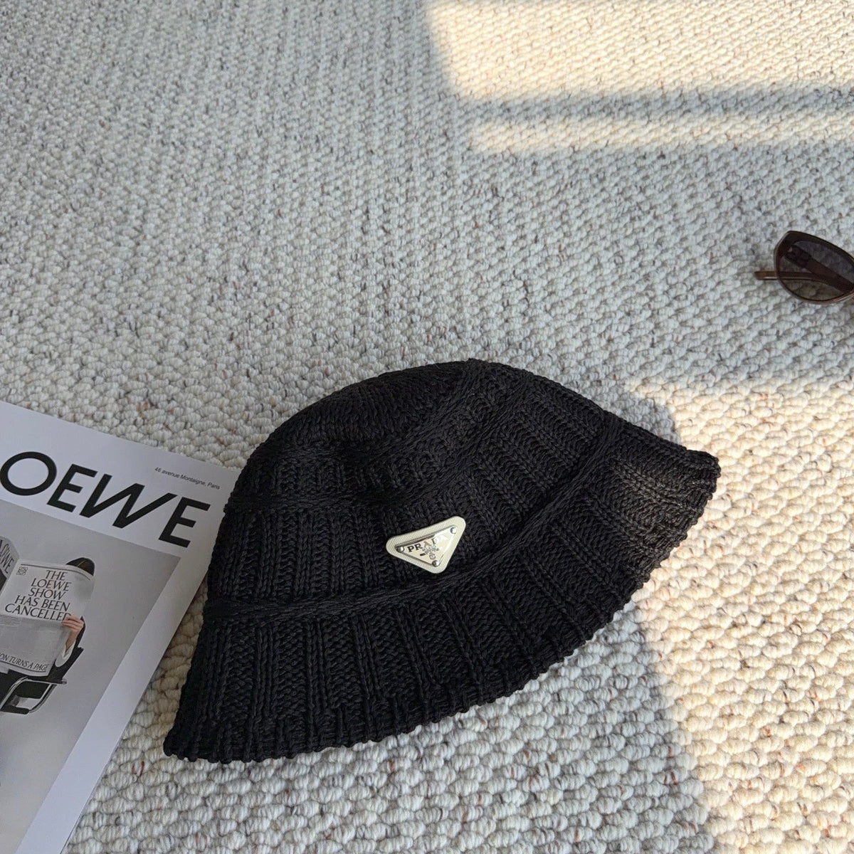Prada Open Knit Logo Plaque Bucket Hat - image 6
