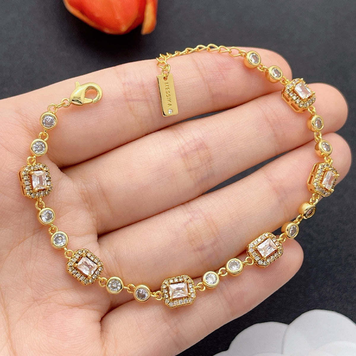 Messika Emerald-Cut Crystal Line bracelet in Gold Tone, main view