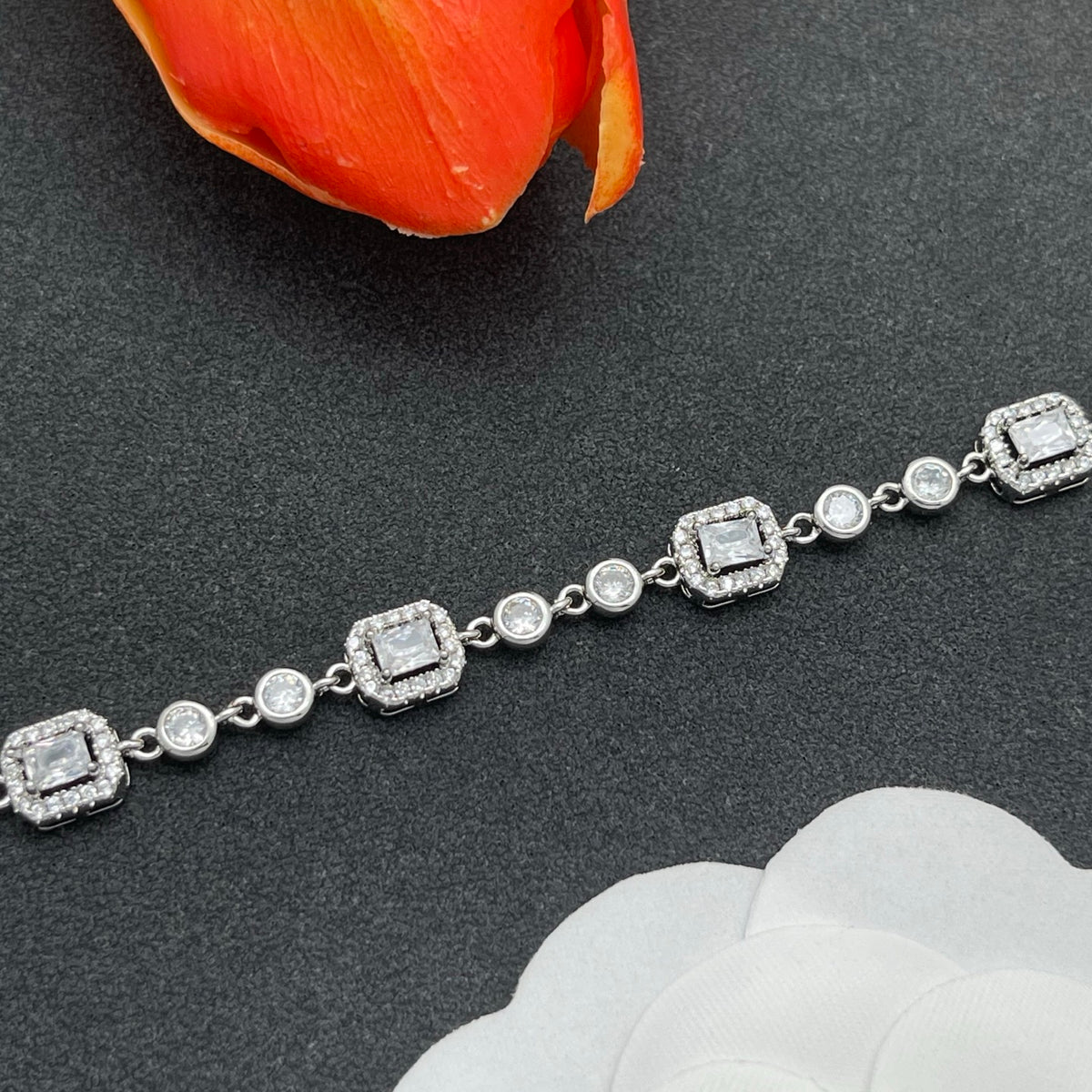 Messika Emerald-Cut Crystal Line bracelet in Silver Tone, detail view 3