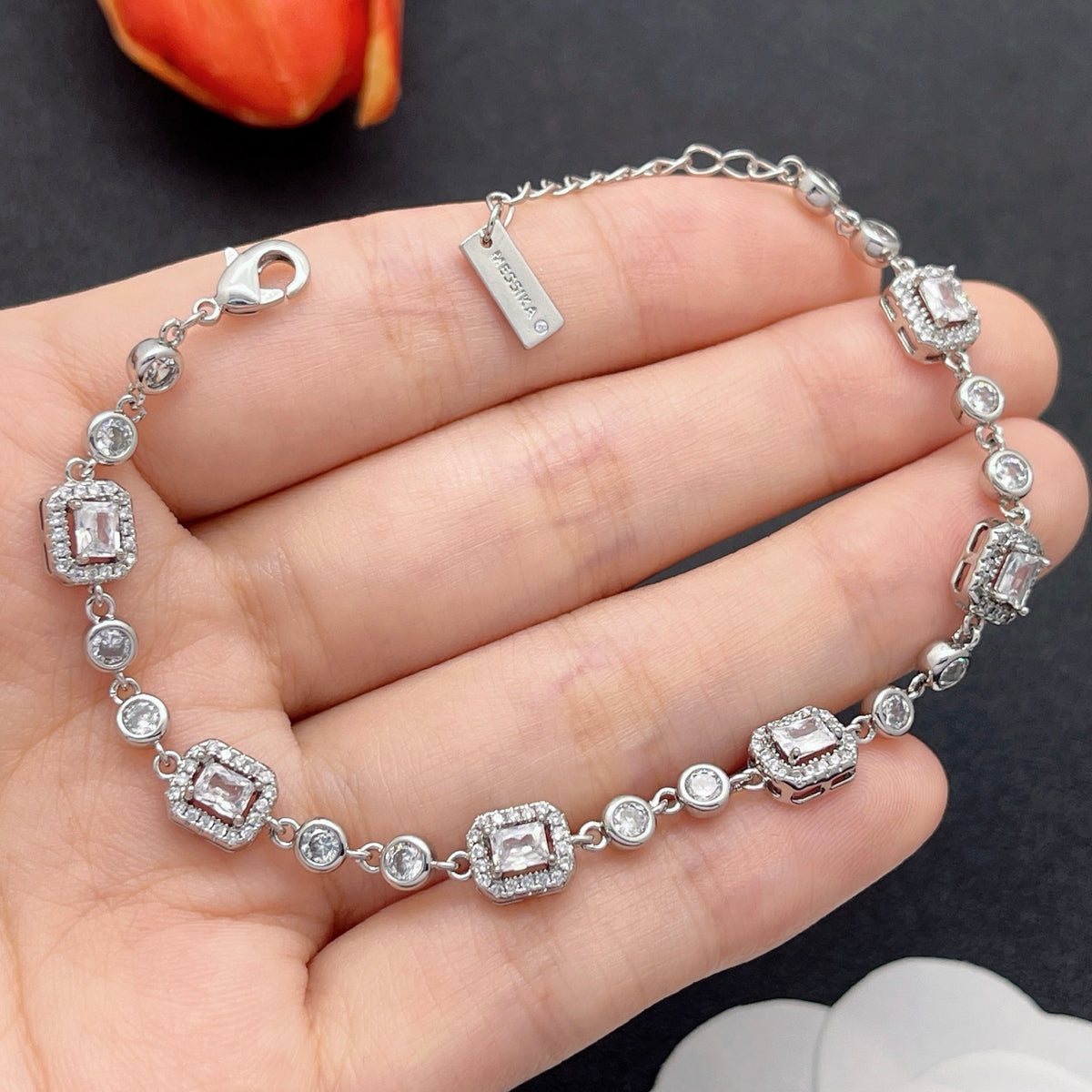Messika Emerald-Cut Crystal Line bracelet in Silver Tone, main view