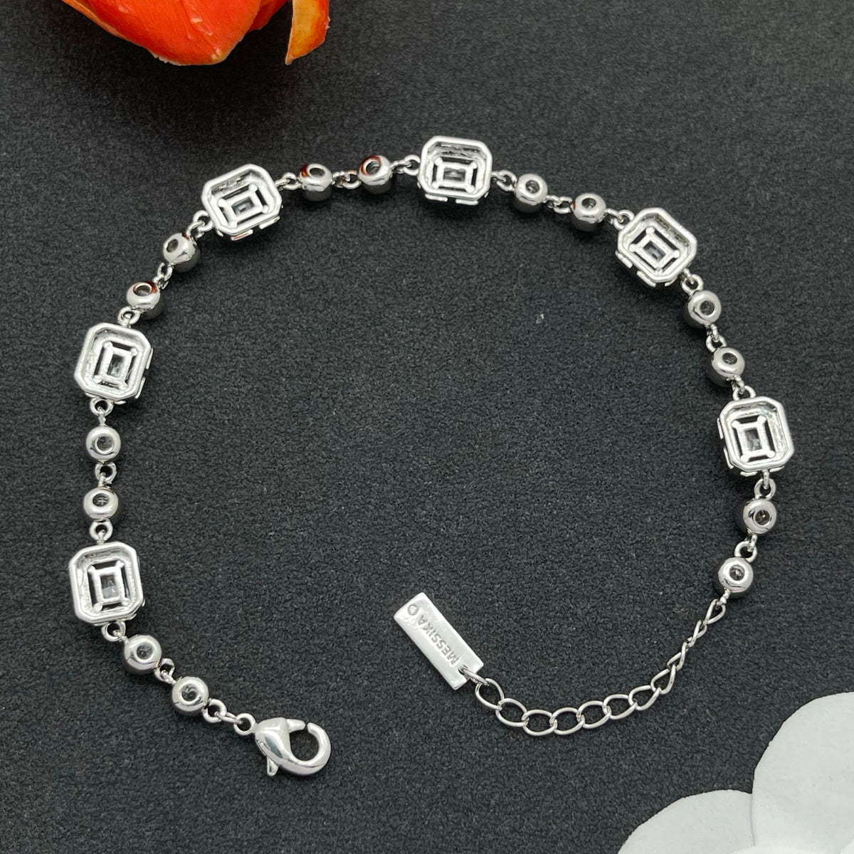 Messika Emerald-Cut Crystal Line bracelet in Silver Tone, detail view 6