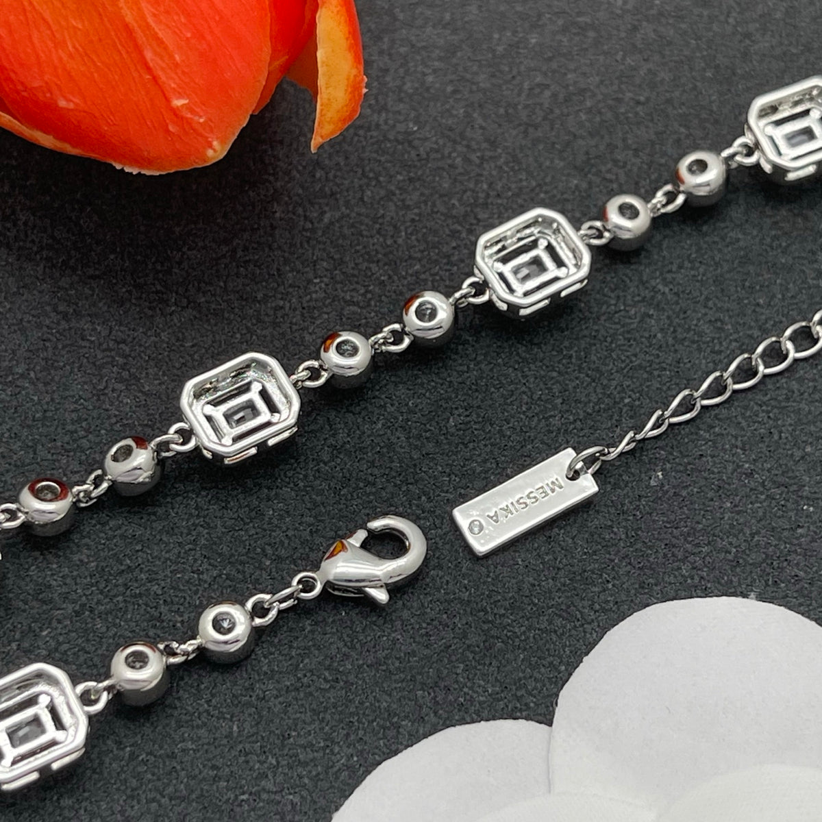 Messika Emerald-Cut Crystal Line bracelet in Silver Tone, detail view 7