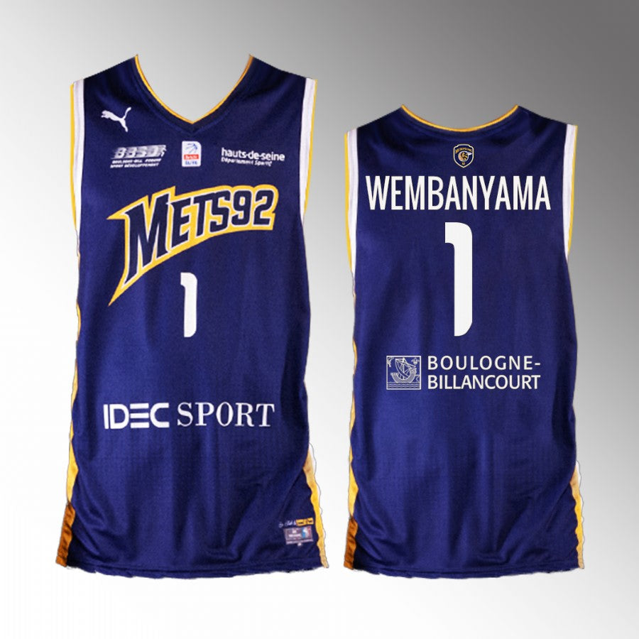Victor Wembanyama #1 Metropolitans 92 Puma Navy Blue French Pro A Basketball Jersey