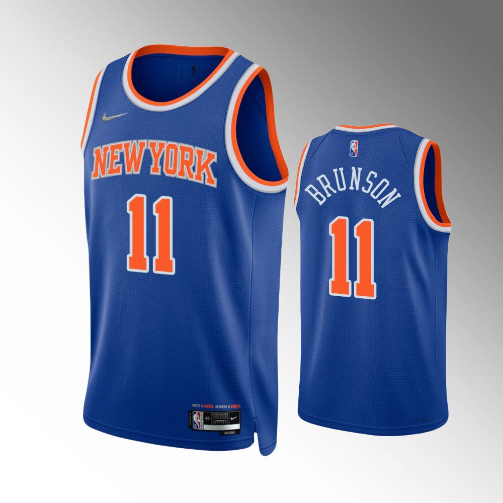 Jalen Brunson #11 New York Knicks Nike Royal Blue Icon Edition Swingman Jersey — 75th Anniversary