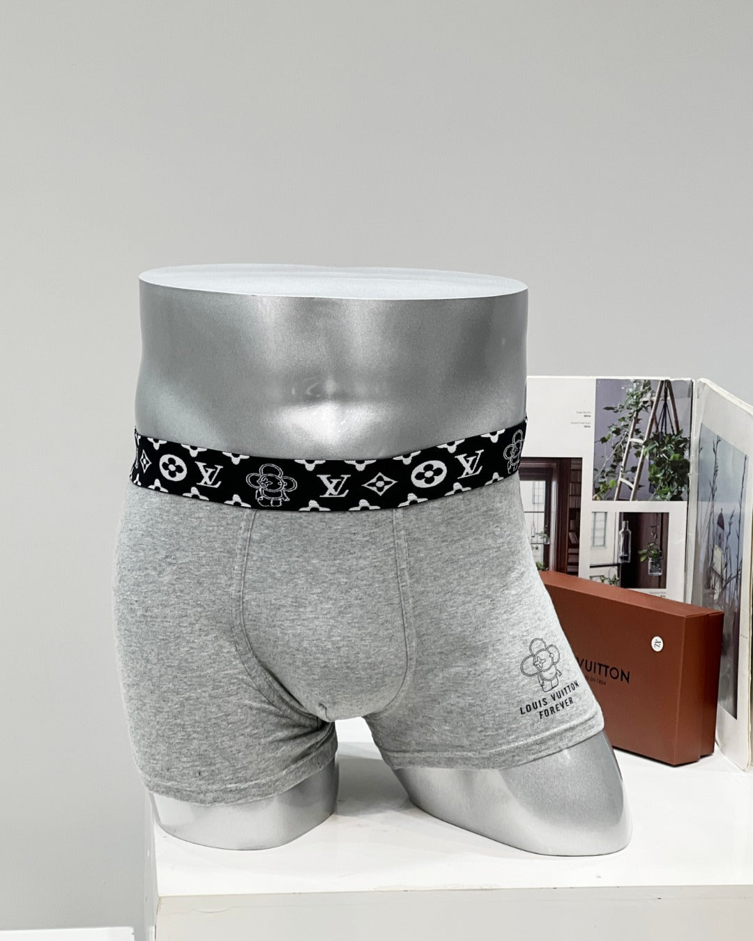 Louis Vuitton Grey Dark Circle Pattern Waist Boxer Briefs, image 1