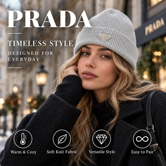Prada Knit Beanie worn in a premium lifestyle setting