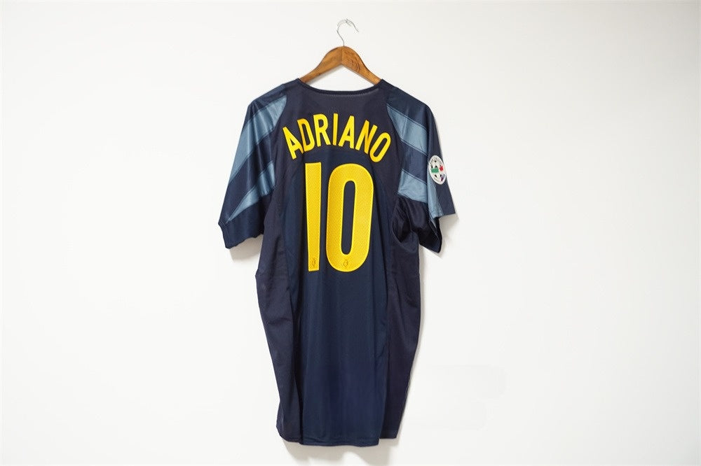 Inter Milan 2004-05 Third Retro Jersey – Nike Navy Blue Grey Stripe Pirelli Adriano Zanetti Davids Vieri Cambiasso Serie A Fan Version Football Shirt
