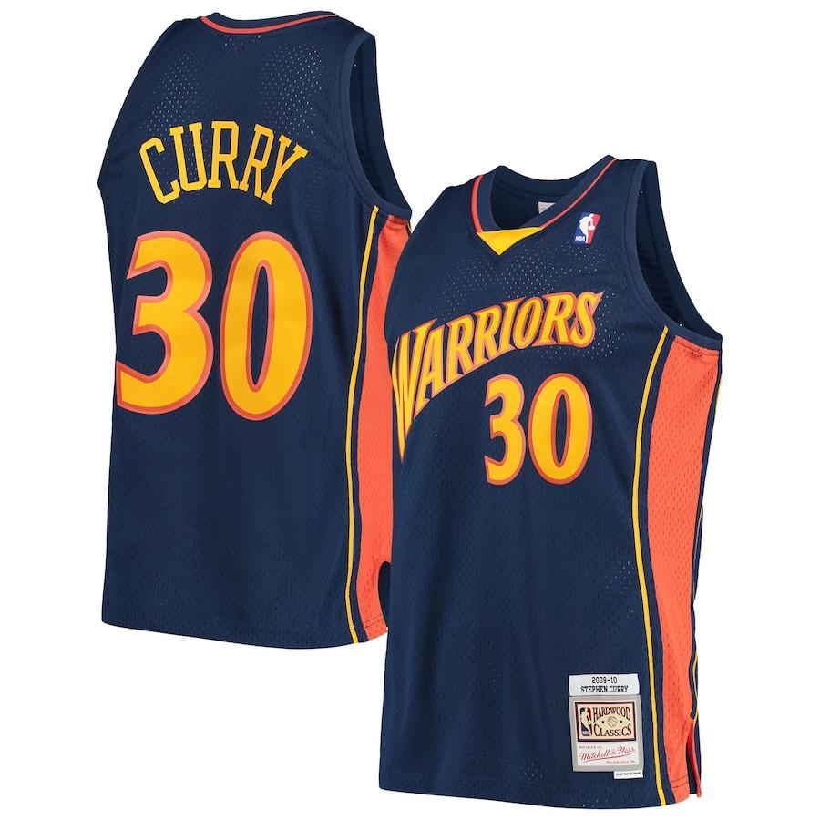Stephen Curry #30 Golden State Warriors Mitchell & Ness Navy 2009-10 Rookie Season Orange Side Panel Hardwood Classics Swingman Jersey - Men's & Youth