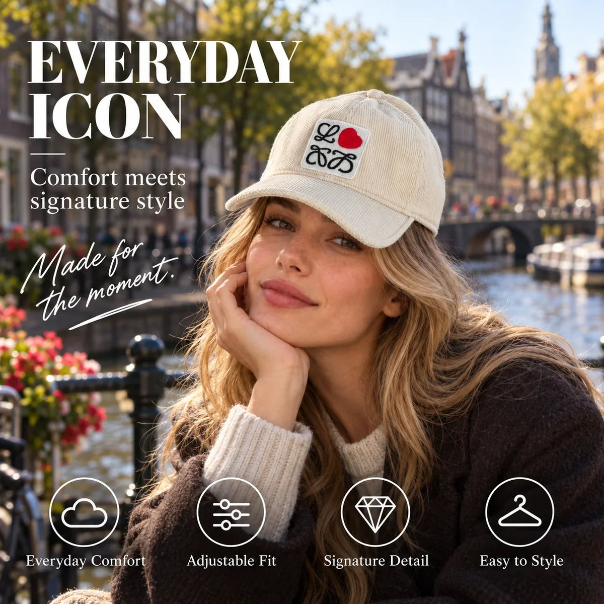 Loewe Corduroy Embroidered Baseball Cap worn in a premium lifestyle setting