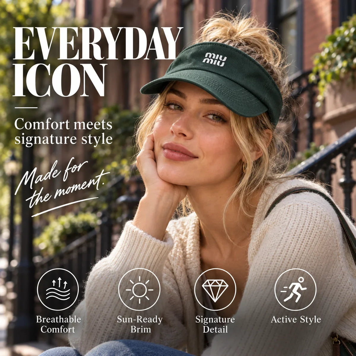 Visor worn in a premium lifestyle setting